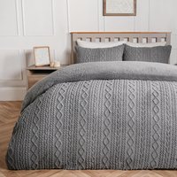 Cable Knit Fleece Duvet Set - Grey / King