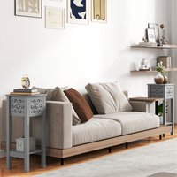 HOMCOM Set of 2 Bedside Table Set with Drawer and Storage Shelf - Grey