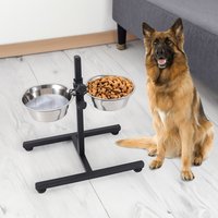 Height Adjustable Dual Bowl Dog Feeder with Lift Mechanism - Black / 24cm