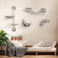 PawHut Cat Wall Shelves Set Cat Wall Furniture for Indoor Use - Grey