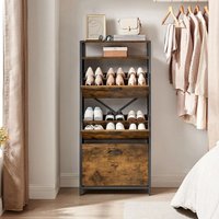 Shoe Cabinet Hallway Shoe Box with 4 Rocker Doors - Brown