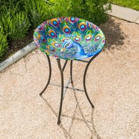 Peacock Glass Bird Bath - Blue