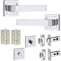 Delta Bathroom Door Handle on Square Rose Set with Dead Bolt - Polished Chrome
