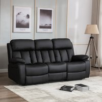 Chester Electric High Back Luxury Leather Recliner 3 Seater Sofa - Black