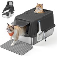Stainless Steel Cat Litter Box with Flip Lid,XL Litter Box,Black - Black