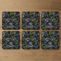 Leaf Print On Dark Coaster - Green