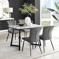 Carson White Marble Effect Dining Table and 4 Nora Black Leg Chairs - Dark Grey