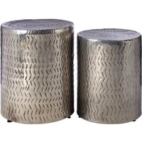 Templar Set of 2 Nickel Finish Side Tables and Stools - Silver