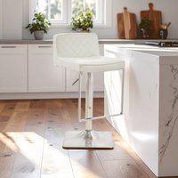 Baina White And Chrome Bar Stool With Square Base - White