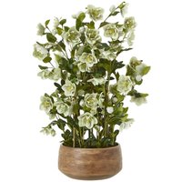 Large Artificial Hellebore in Taupe Ceramic Pot - Green
