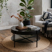 Tampere Round Coffee Table Gloss Frame with Glass Lift Top - Black