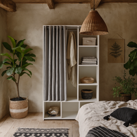 Uppsala Open Wardrobe Unit with Textile Curtain - White