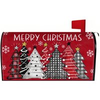 Christmas Print Mailbox Cover Protector - Red / Tree