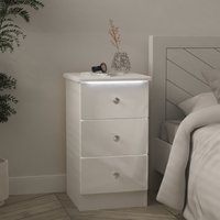 Lumiere Ready Assembled 3 Drawer Bedside Cabinet - White Gloss & White