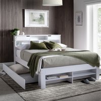Fabio White Wooden Storage Bed - White / Double / 2 Drawers