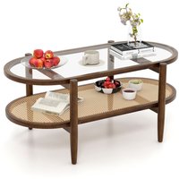 2-Tier Coffee Table Rattan Center Cocktail Tea Table