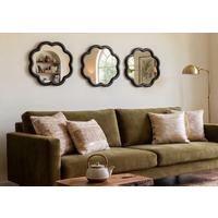 Pack of 3 Wavy Shape Round Wall Hanging Mirror - Black