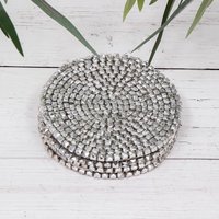 Set of 4 Silver Metallic Glass Beaded Coasters - Silver