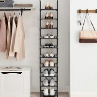 10-Tier Vertical Shoe Tower Rack with Metal Frame and Fabric Shelves, Compact Storage Solution - Black