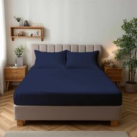 Snug City Microfibre Soft Touch Fitted Sheet 25cm Skirt Plain Dyed Bed Linen in Navy | Size: Double