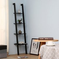 4-Tier Wooden Wall Ladder Shelf - Black