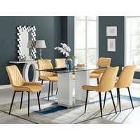 FurnitureboxUK, Florence Large Rectangular Dining Table With Six Pesaro Black Leg Chairs - Mustard FurnitureboxUK, Florence Large Rectangular Dining Table With Six Pesaro Black Leg Chairs - Mustard