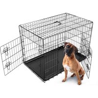 FoxHunter, Pet Cage Folding Lockable Dog Black - Black / 42 Inch (2 Door) FoxHunter, Pet Cage Folding Lockable Dog Black - Black / 42 Inch (2 Door)
