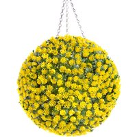 Best Artificial 38cm Yellow Rose Hanging Basket Flower Topiary Ball - Yellow