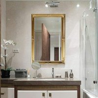 Baroque Style Wooden Frame Ornate Wall Mounted Mirror Gold - Gold