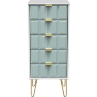 Cube Ready Assembled 5 Drawer Bedside Cabinet - Duck & White Matt