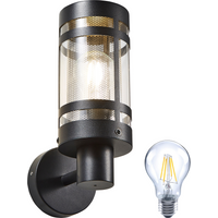 Lantern Wall Light with Silver Mesh and E27 Bulb - Black