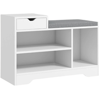 Industrial Shoe Storage Bench With 3 Open Shelves - White