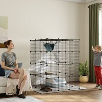 PawHut DIY 4 Tier Cat Cage with Hammock - Black