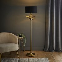 Christina Palm Leaf Floor Lamp with Fabric and Metallic Shade and LED Bulb - Black