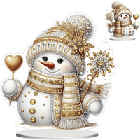 Festive Gold Snowman Tabletop Diamond Art Kit - Multi