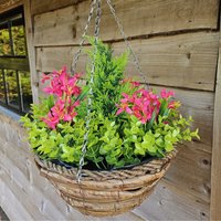 Best Artificial Large 14 inch Mini Daffodil Flower Hanging Outdoor Garden Basket - Pink Daffodil