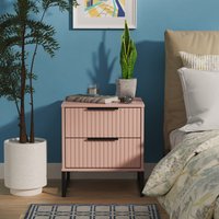 Fluted Ready Assembled 2 Drawer Bedside - Kobe Pink