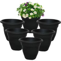 Black Round Bell Plant Pot 30cm Small Plastic Bell Planter Patio Pot - Black / 6