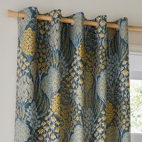 Ophelia Floral Room Darkening Eyelet Curtain Pair - Blue/Saffron / 229cm / 183cm