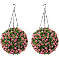Artificial Rose Topiary Hanging Balls Set of 2 - Pink