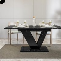 Extendable Dining Table with Marble Effect, Royal Marble Black - Royal Marble Black