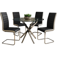 Round Glass Dining Table with Leather Chairs - Black