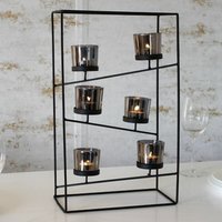Glass Tealight Candle Holder with Metal Frame - Black