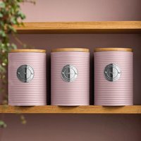 Cooks Professional 3-Piece Kitchen Storage Set Ribbed with Bamboo Lids - Pink & Silver
