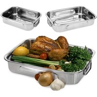 Set of 3 Roasting Trays Pans Bakeware Baking Dishes Oven Safe - Silver