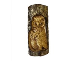 Charming Owl Family Tree Trunk Carvings - Brown