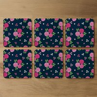 Rose Bud Pattern Coaster - Pink