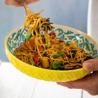 Mikasa Yellow and Blue Geometric Stoneware Bowl, Coupe Dish, 900ml, 21 x 5cm - Blue