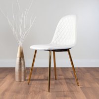 2 x Corona Gold Leg Upholstered Faux Leather Modern Kitchen Dining Chair - White