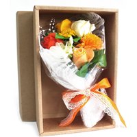 Boxed Hand Soap Flower Bouquet Scented Bath Roses Carnations - Orange